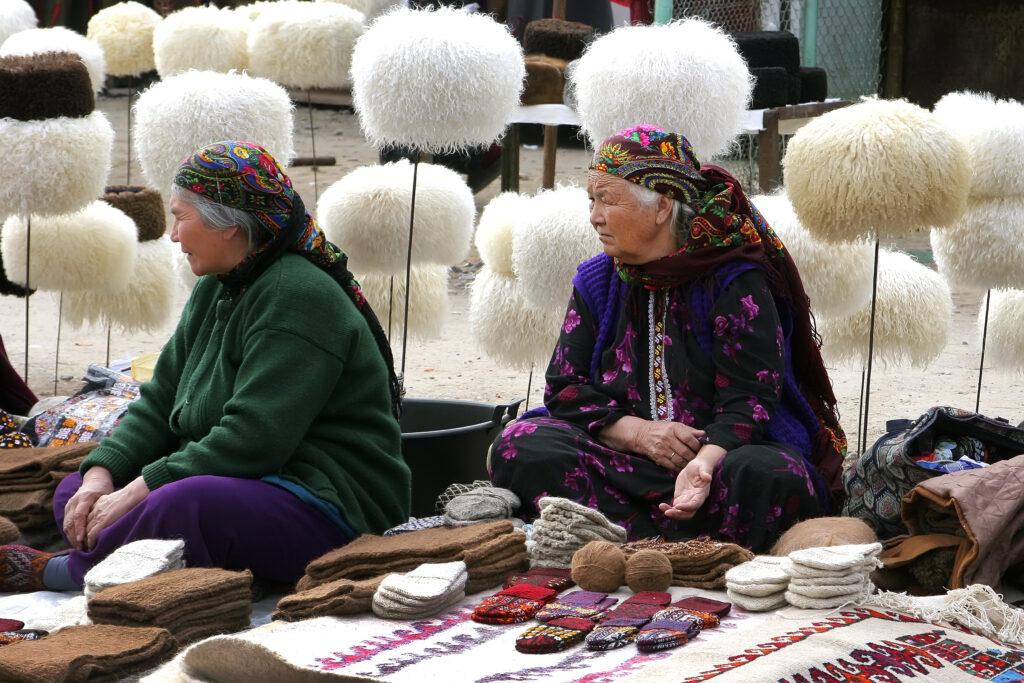 Two women. Oriental bazaar. Ashgabat, Turkmenistan.