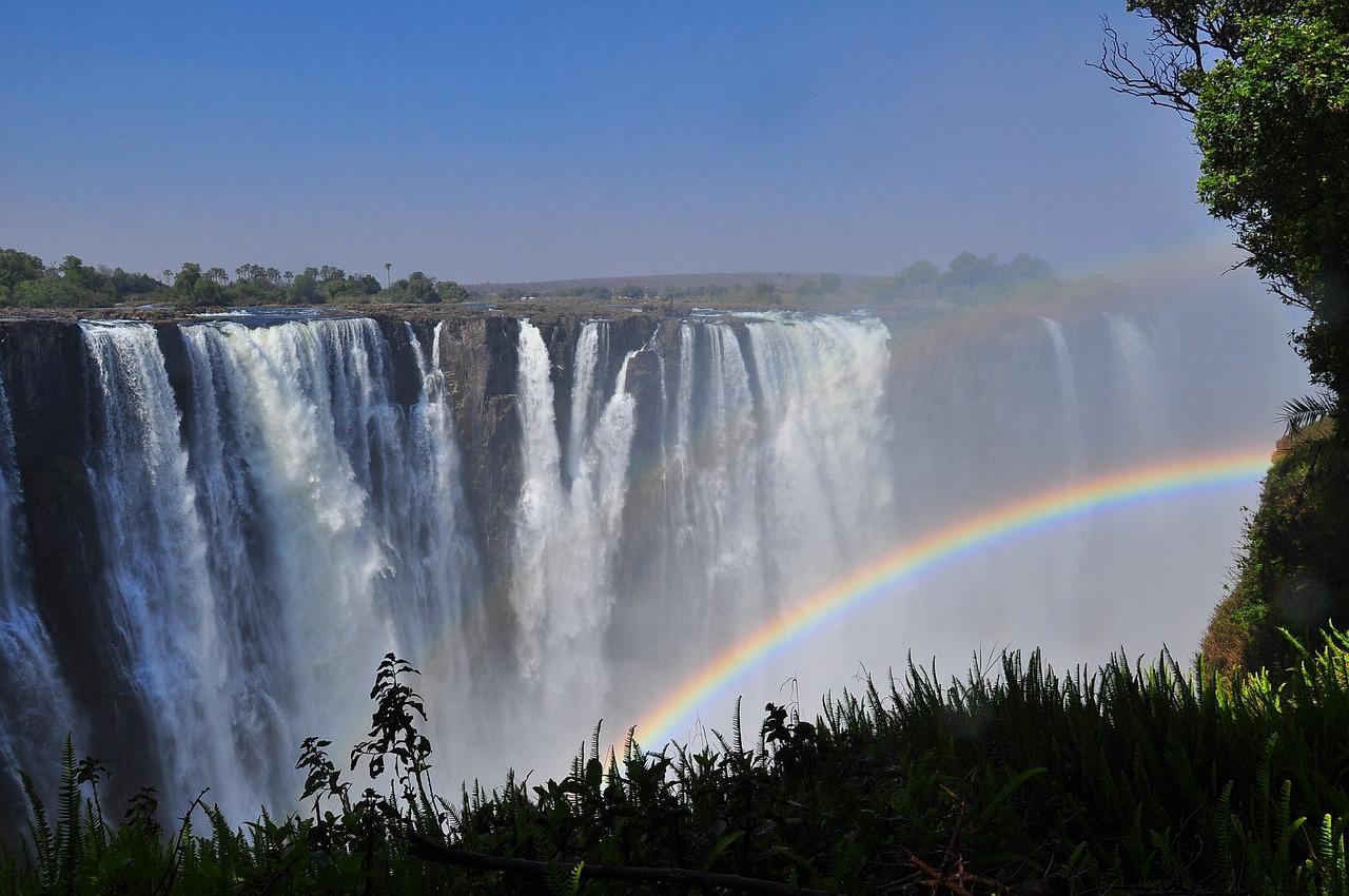 Rainbow over a watrfall in Zambia