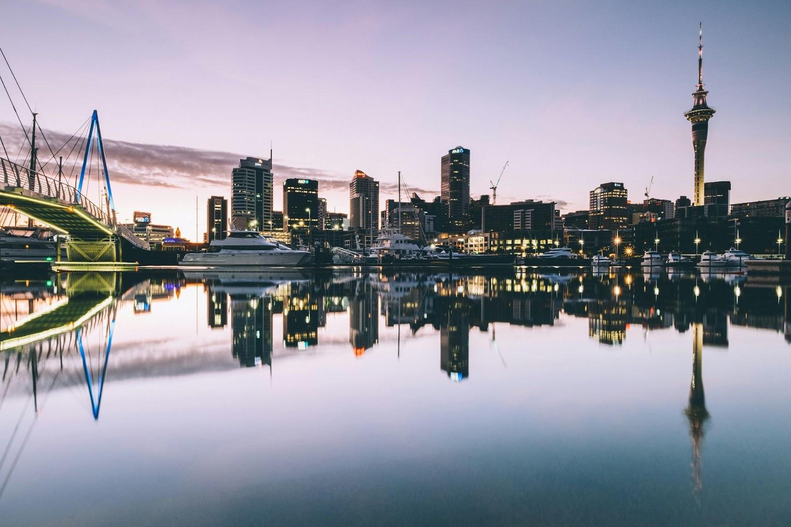 waterfront, New Zealand, and tower in Auckland, New Zealand