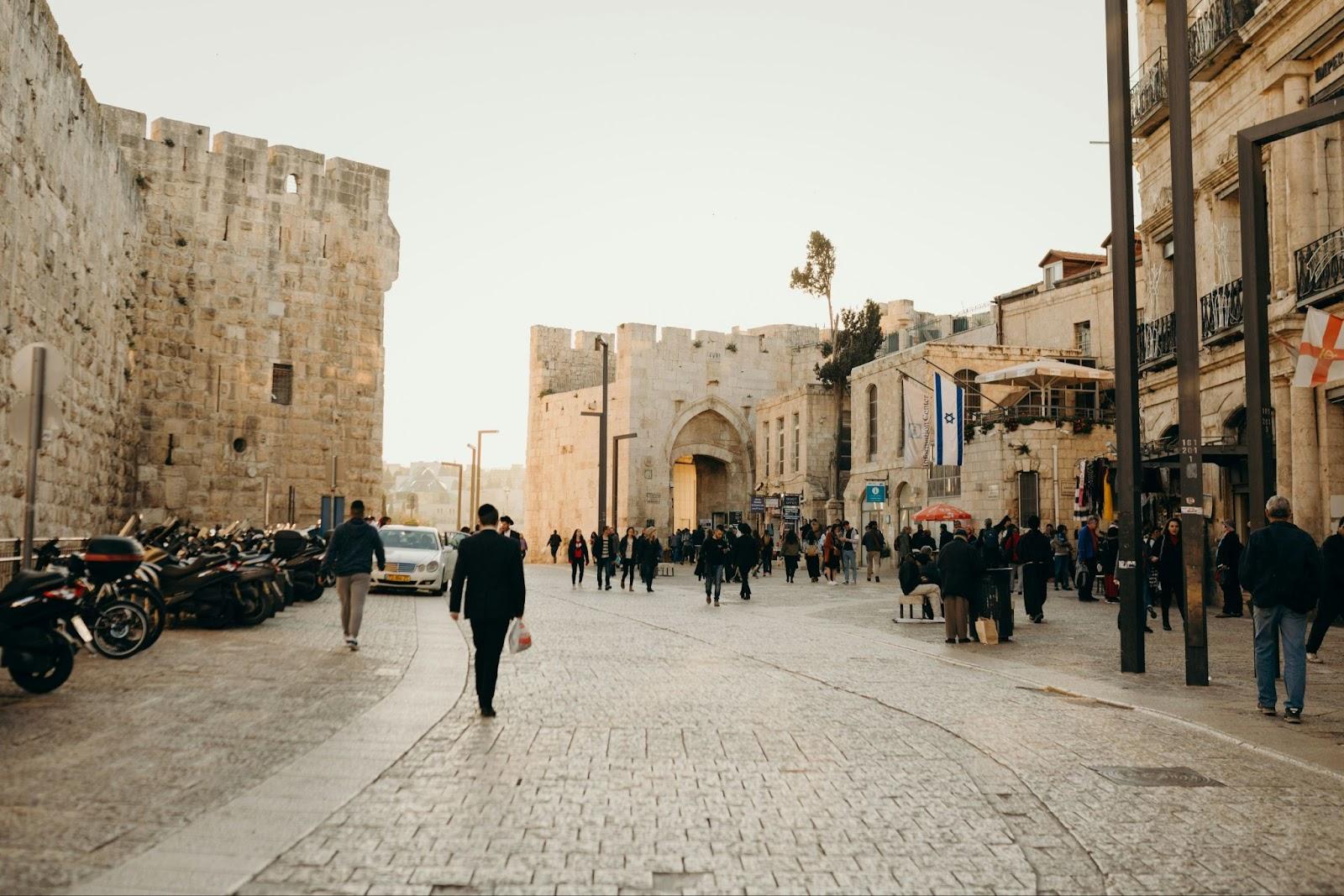 Beautiful sunset at the Jaffa Gate, Old City, Jerusalem.