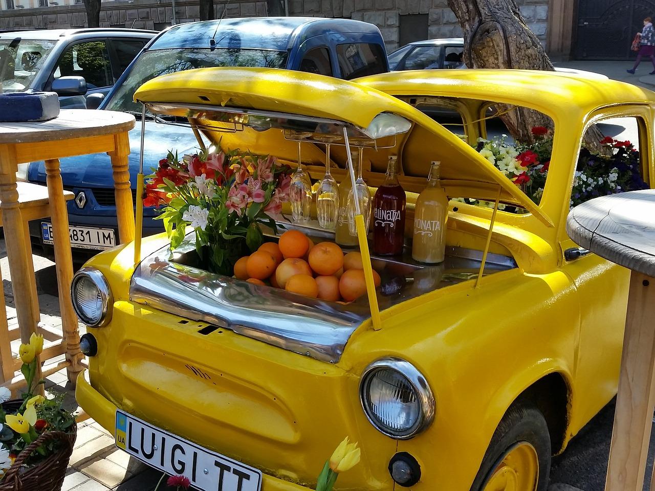 Bar in the bonnet of a car in a restaurant in Kiev