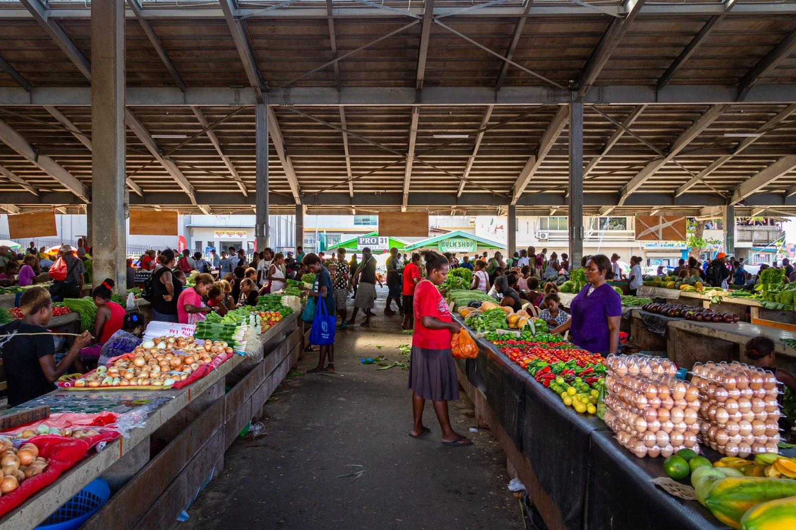 Fresh produce being sold in the main building of Honiara Central Market. Solomon islands