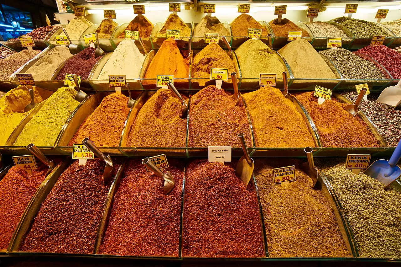 Egyptian spices at a souq, bought with foreign currency/travel cash secured at the best exchange rate from Manor FX