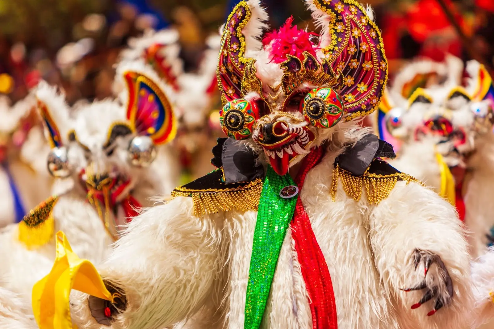 Dancers at Oruro Carnival in Bolivia. Religious, folkloric and cultural festival