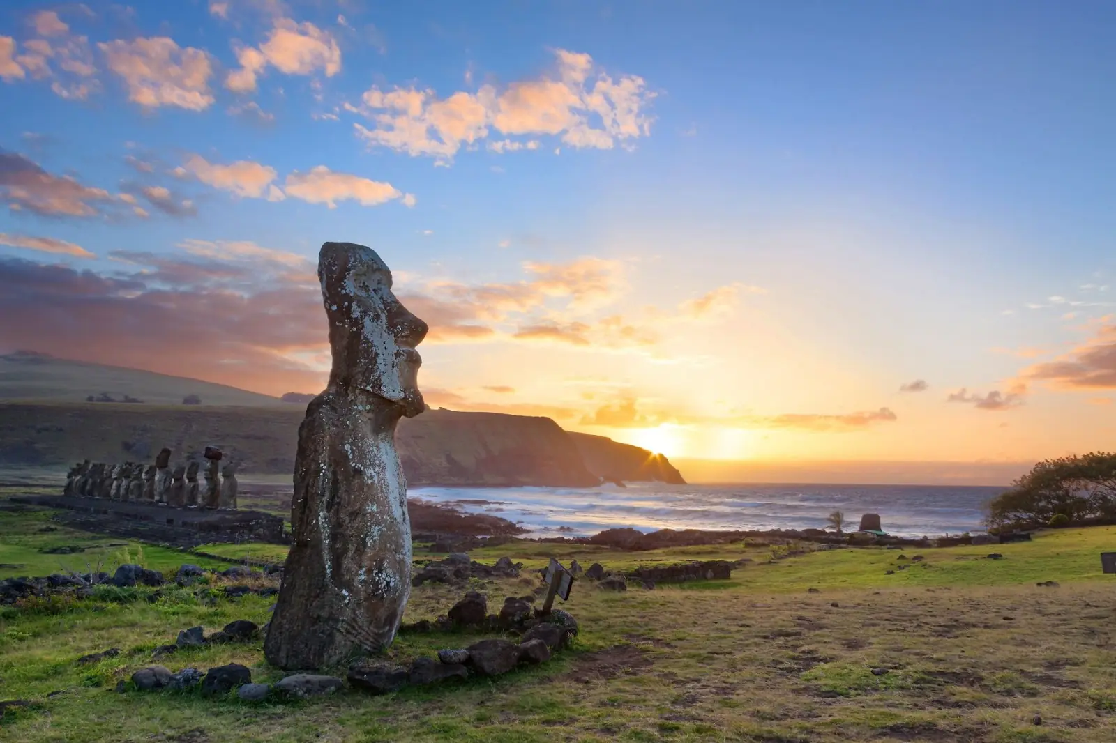 Sunrise at the Ahu Tongariki on Easter Islan
