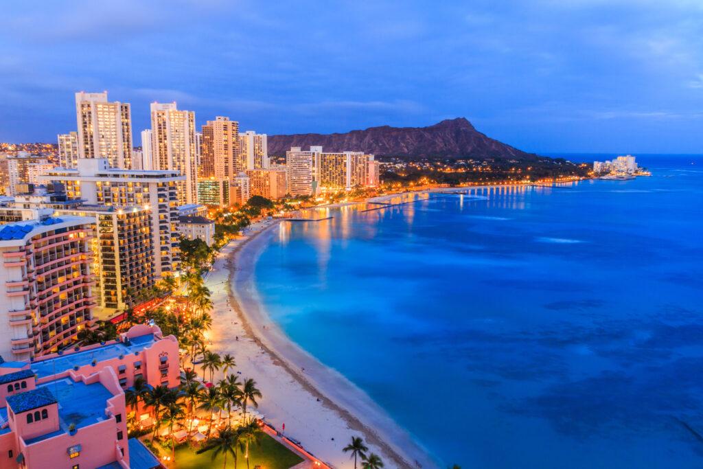 Honolulu, Hawaii. Skyline of Honolulu, Diamond Head volcano