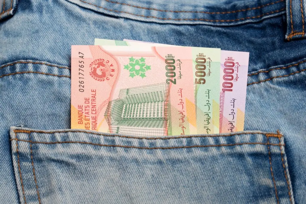 Central CFA francs in jeans pocket