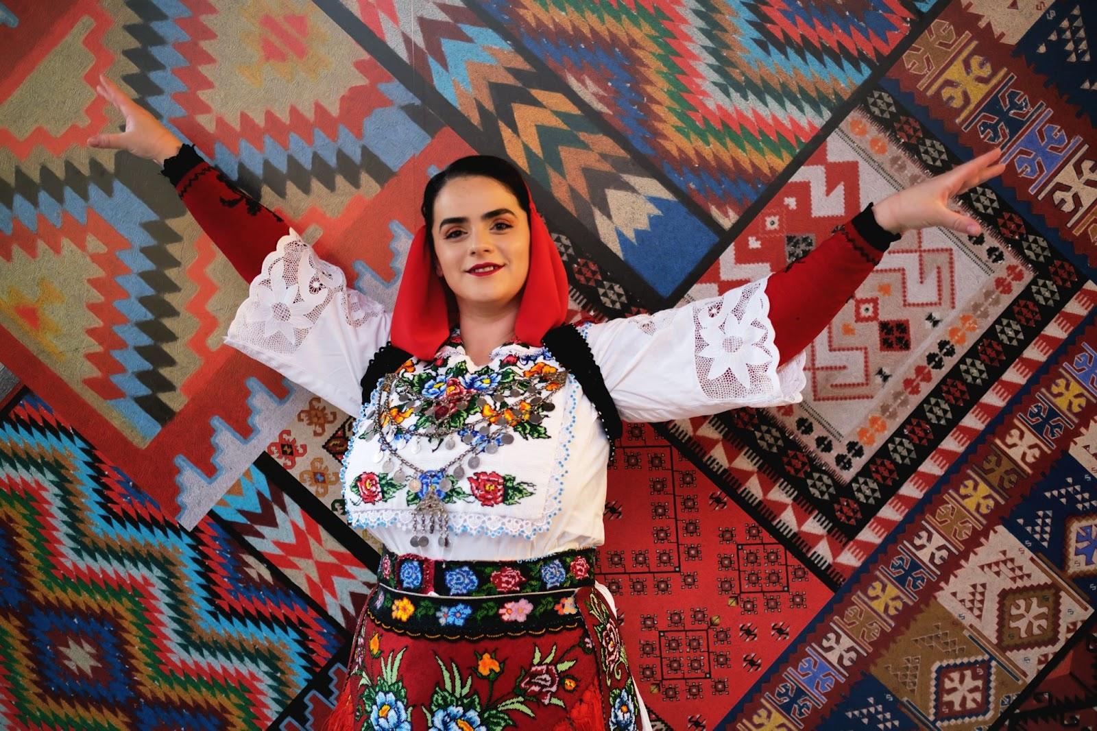 A woman in traditional Albanian clothing