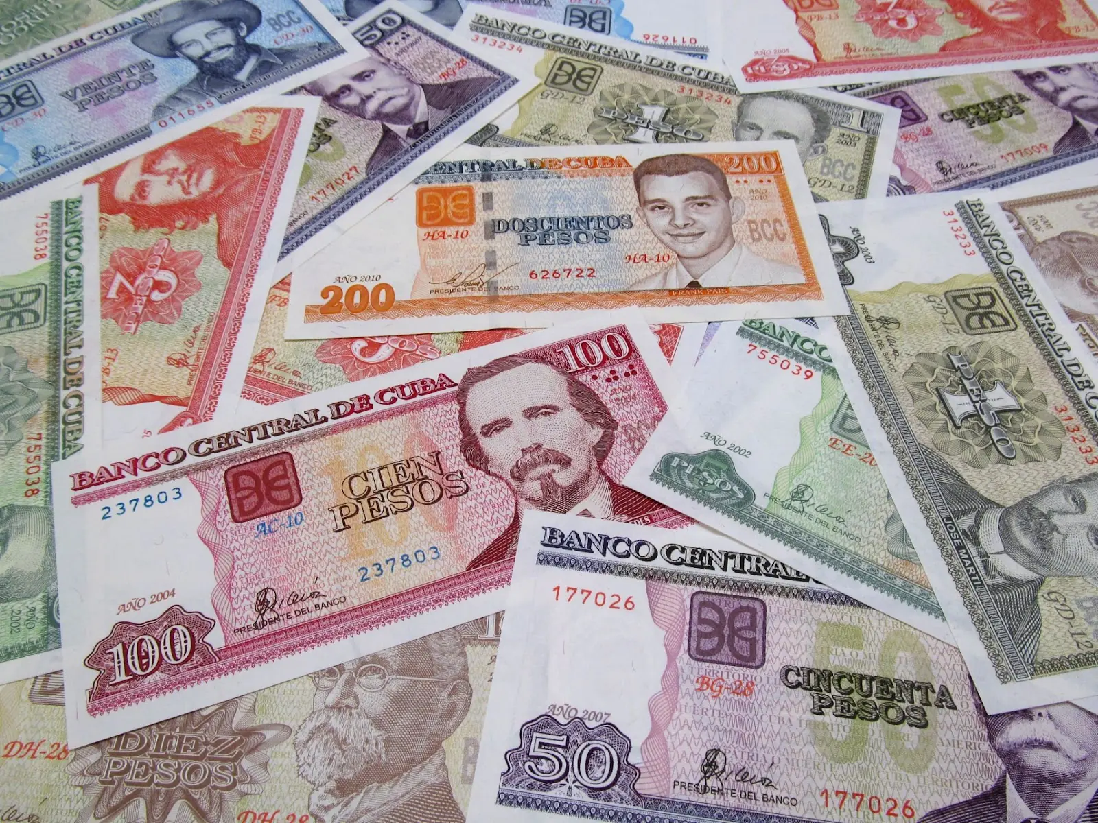 Cuban bank notes laid out on a table