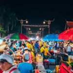Nan, Thailand - April 26,2019 : Nan walking street have northern food and souvenir shop for tourist, Night market at Nan town.