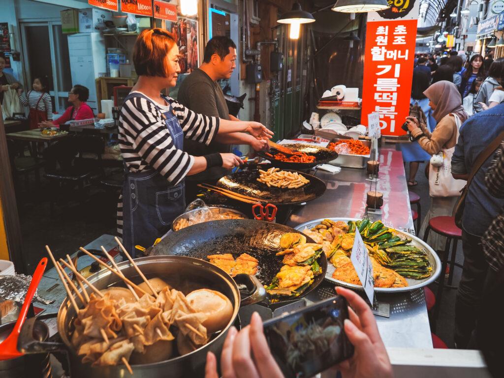Tongin Market, Seoul, Korea - Oct 4 2018: One of the popular traditional market in Seoul, Korea. A market where you can buy your lunch box using Korean traditional brass coins.