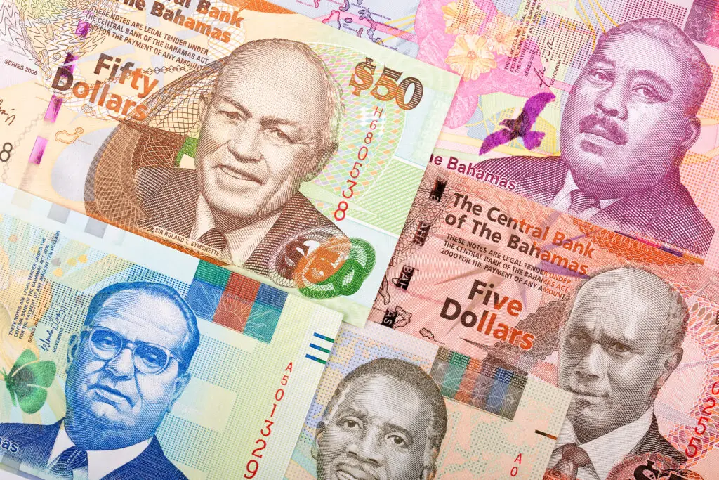 Bahamian dollars laid flat
