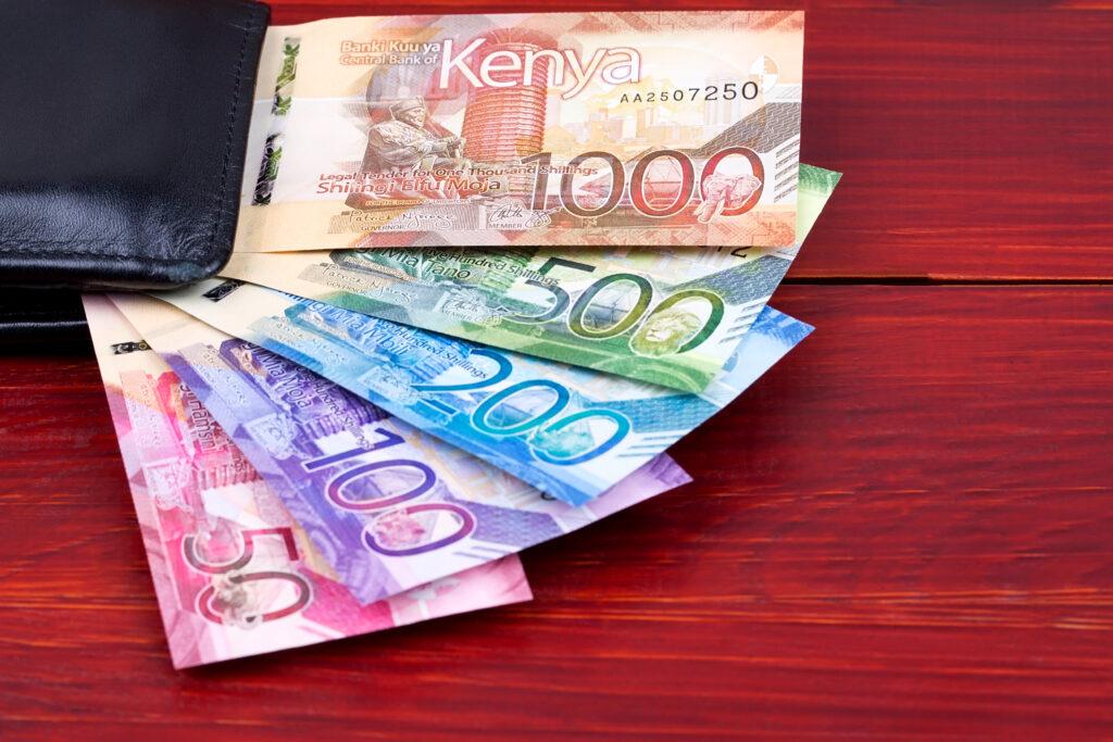 Kenyan shillings in a black wallet
