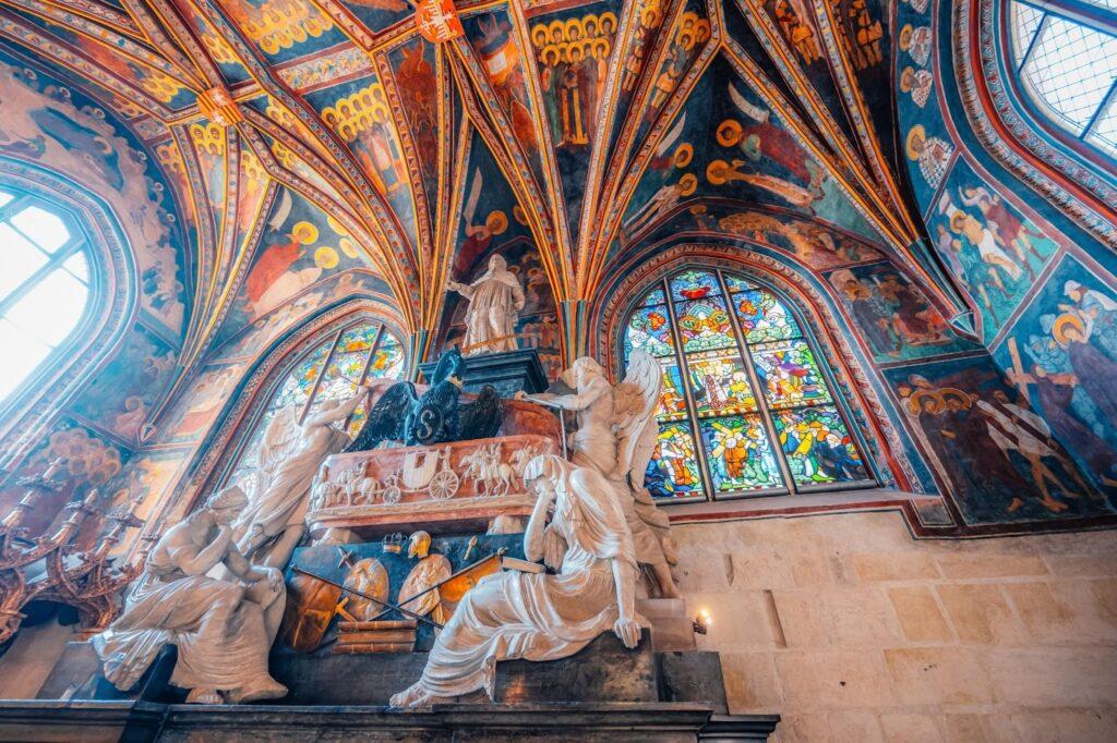 Wawel Cathedral in wawel castle complex in Krakow Poland. Autumn landscape on coast river Wisla.