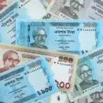 Bangladeshi banknotes on a table