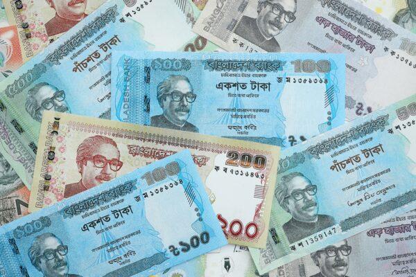 Bangladeshi banknotes on a table