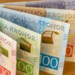 Banknotes arranged by value. Sweden currency symbol SEK