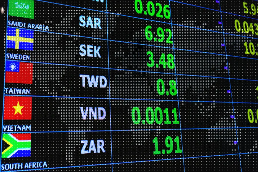 currency exchange rate on digital LED display board