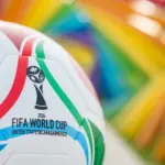 Close up of a football with the Fifa logo